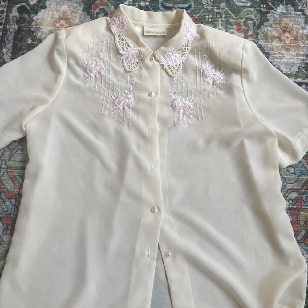 Cream Blouse with Pink Embroidery